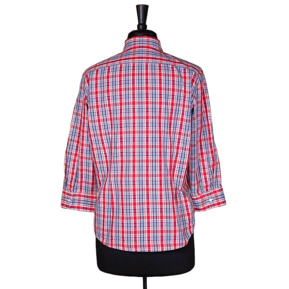 Chaps Ralph Lauren Women's Shirt Button Up Red Blue Plaid Check Blouse Top Large - Picture 2 of 8